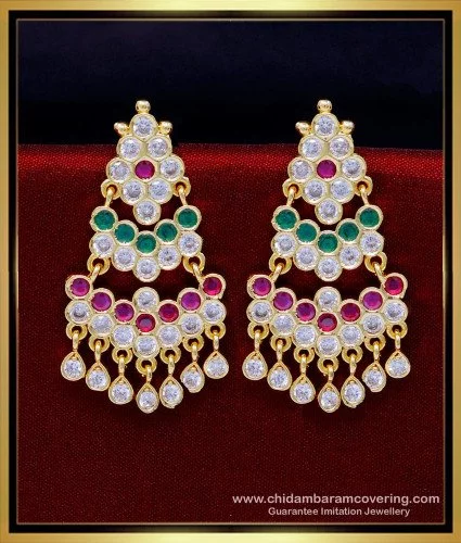 AD(White) Stones,Double Flower Design Stud Earrings Gold Finished Premium  Quality Set Buy Online