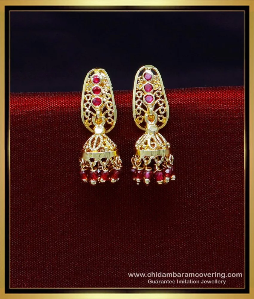 Buy Unique Gold Model Ruby Jhumkas Design For Daily Use 6009