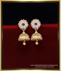 ERG1958 - Beautiful White and Ruby cz Jhumka Earrings Online