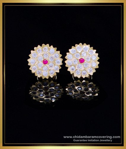ERG2000 - Gold Design White Stone Impon Stud Earrings for Women