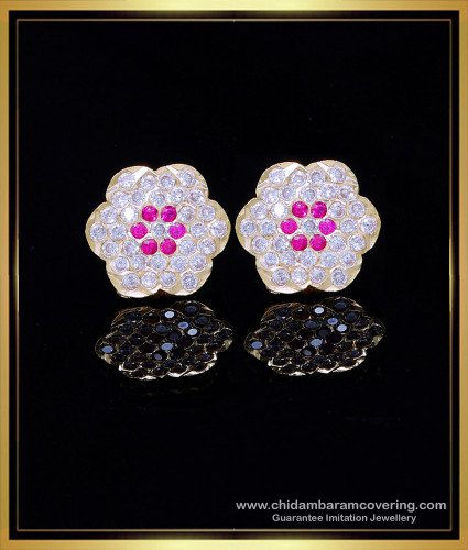 ERG2008 - Impon White Stone Stud Earrings Gold Designs for Women