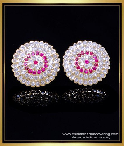 ERG2014 - Impon Earrings Designs Big Round Stone Studs for Women