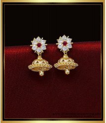 ERG2016 - Daily Wear White Stone Gold Earrings Designs Jhumka