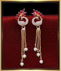 ERG2031 - Trendy Ad Stone Long Gold Earrings Design Hanging Pearls