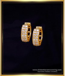 ERG2064 - Cute Simple Light Weight White Stone Hoop Earrings Gold