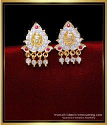 ERG2083 - Impon White Stone Lakshmi Stud Earrings Gold Design 