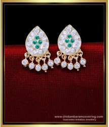 ERG2084 - Unique White and Emerald Stone Impon Earrings Designs