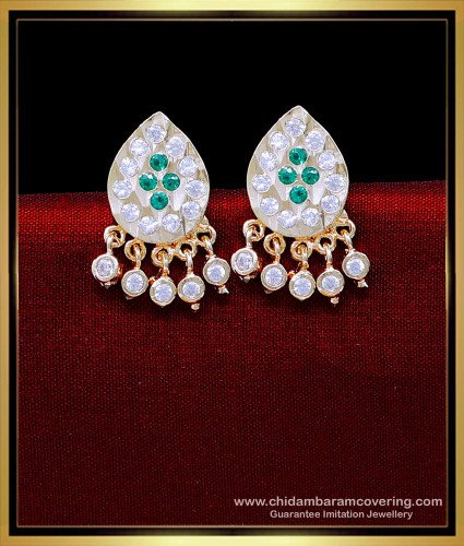 ERG2084 - Unique White and Emerald Stone Impon Earrings Designs