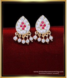 ERG2085 - New Model White and Ruby Stone Impon Stud Earrings