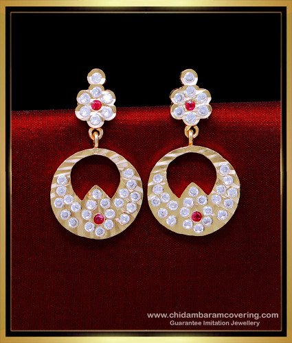 ERG2086 - Traditional Impon Stone Earrings Gold Designs for Wedding