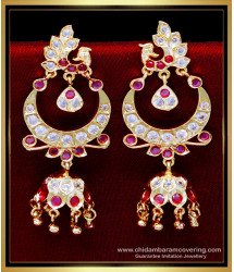 ERG2087 - Bridal Wear Peacock Model Chandbali Earrings Gold Design