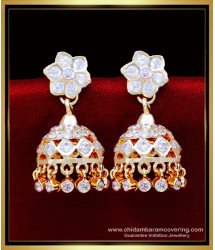 ERG2092 - Real Gold Design White Stone Jhumka Earrings for Women