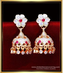 ERG2093 - Best Quality White and Ruby Stone Impon Earrings Designs