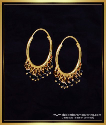 ERG2107 - Attractive Black Crystal Beaded Hoop Earrings for Women