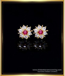 ERG2109 - Cute Small White and Ruby Stone Stud Earrings Artificial