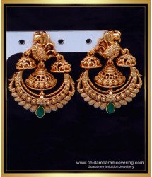 ERG2118 - Unique Peacock Design Antique Chandbali Earrings Gold