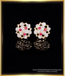 ERG2133 - New Model Impon White and Ruby Gold Stud Earrings Design