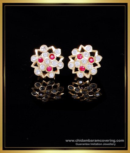 ERG2133 - New Model Impon White and Ruby Gold Stud Earrings Design