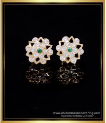 ERG2134 - White and Emerald Stone Small Ear Studs Gold Designs