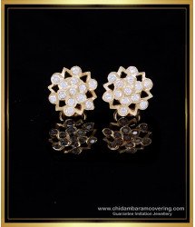 ERG2135 - Impon White Stone Stud Gold Earrings Designs for Women