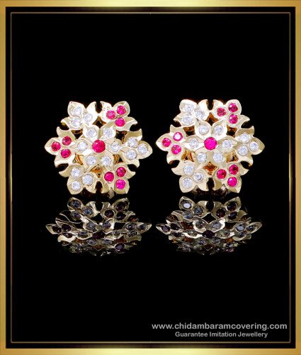 ERG2147 - New Model White and Ruby Stone Stud Earrings for Women