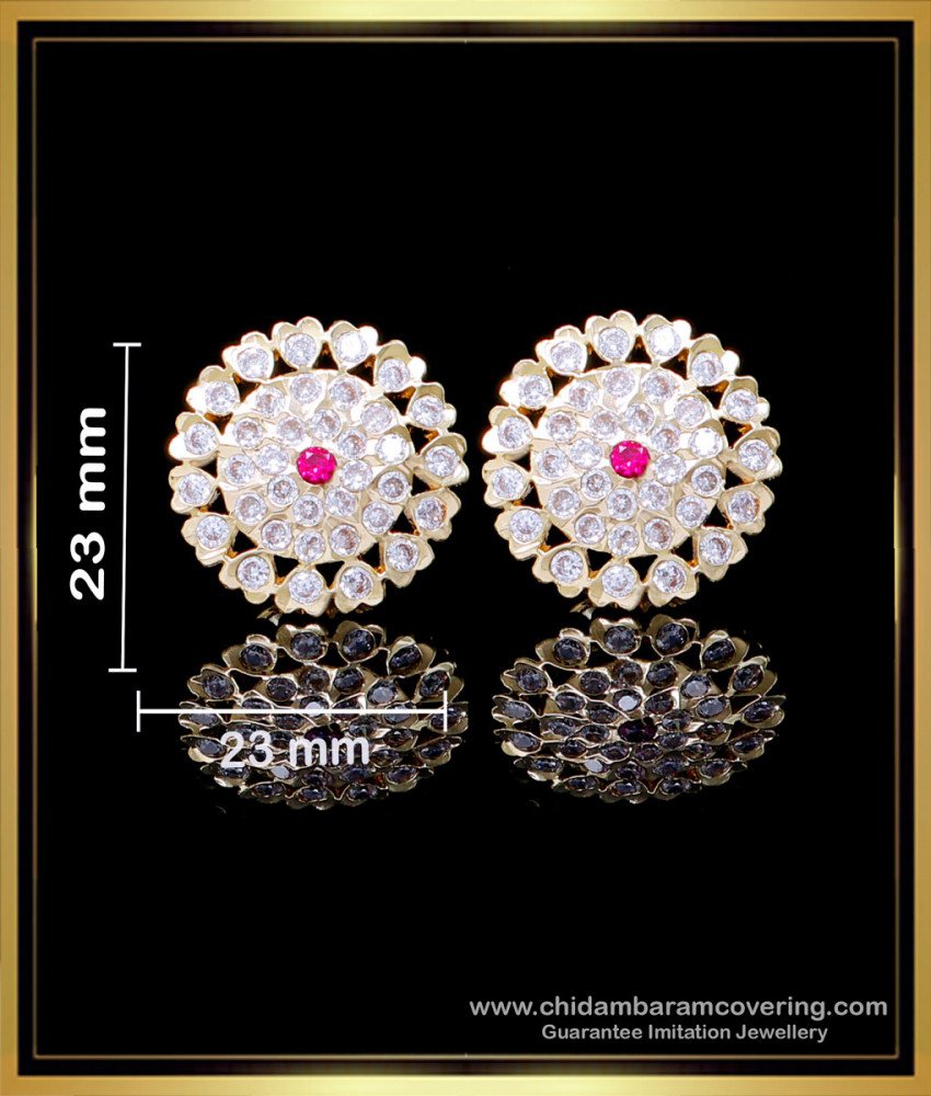 flower stud white stone gold earrings design