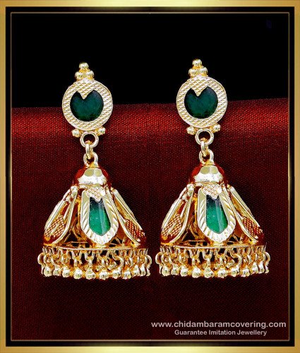 ERG2153 - Green Nagapadam Gold Plated Palakka Jhumka Earrings