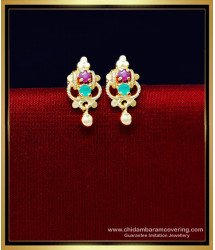 ERG2166 - Cute Small Ruby Emerald Stone Earrings for Girls