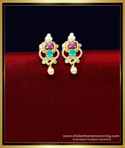 ERG2166 - Cute Small Ruby Emerald Stone Earrings for Girls