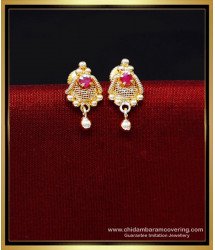 ERG2167 - New Ruby Stone Simple Gold Earrings Designs for Daily Use