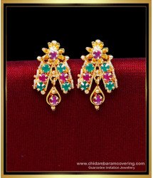 ERG2176 - Trendy Ruby Emerald Daily Use Earring Stud Design Gold