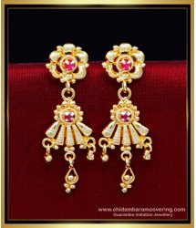 ERG2187 - Elegant Red Stone Hanging Earrings Gold Pattern Online