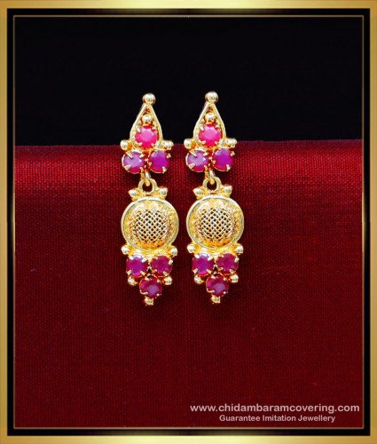 ERG2189 - Unique Gold Earrings Designs Ruby Stone Kammal Model