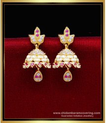 ERG2192 - Latest Ad Stone Jhumka Wedding Gold Earrings Design