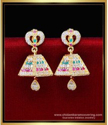 ERG2196 - Modern Ad Stone Jhumka Gold Wedding Earrings Design