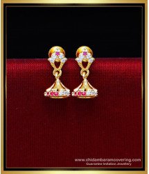 ERG2198 - Cute Small Size Ad Stone Jhumka Earrings Gold Plated