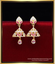 ERG2202 - Buy White and Ruby Stone Gold Earrings Designs Jhumka