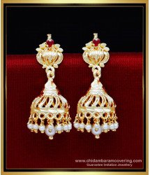 Erg2209 - Latest White Pearl Jhumkas Gold Design for Wedding