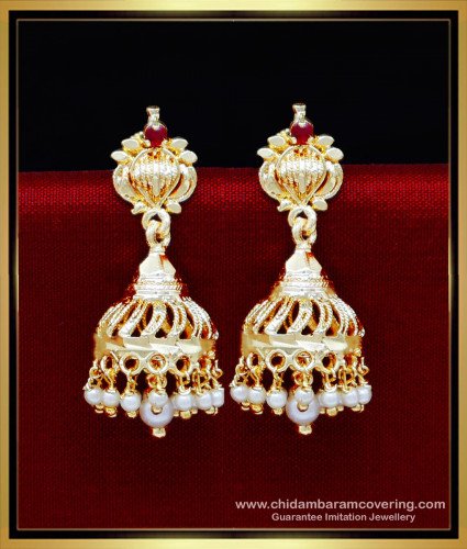 Erg2209 - Latest White Pearl Jhumkas Gold Design for Wedding