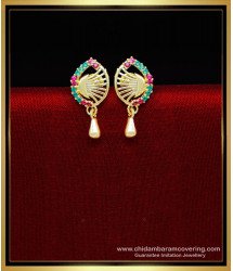 ERG2240 - Latest Ruby Emerald Peacock Designs Stud Earrings