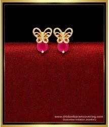 ERG2241 - Unique Ruby Single Stone Butterfly Earrings Studs 