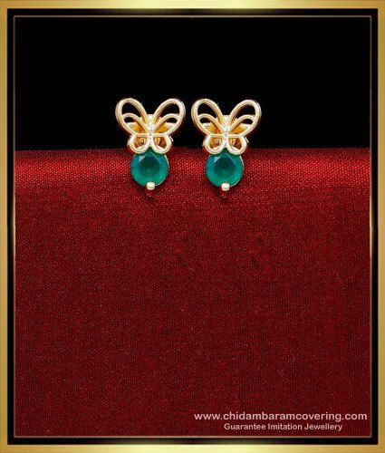 ERG2242 - Elegant Butterfly Design Emerald Stone Stud Earrings