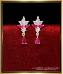 ERG2244 - First Quality White and Ruby Zircon Stone Stud Earrings