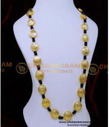 HRM1012- Real Gold Look 3 Line Black Beads Long Galsar Jewellery for Wedding