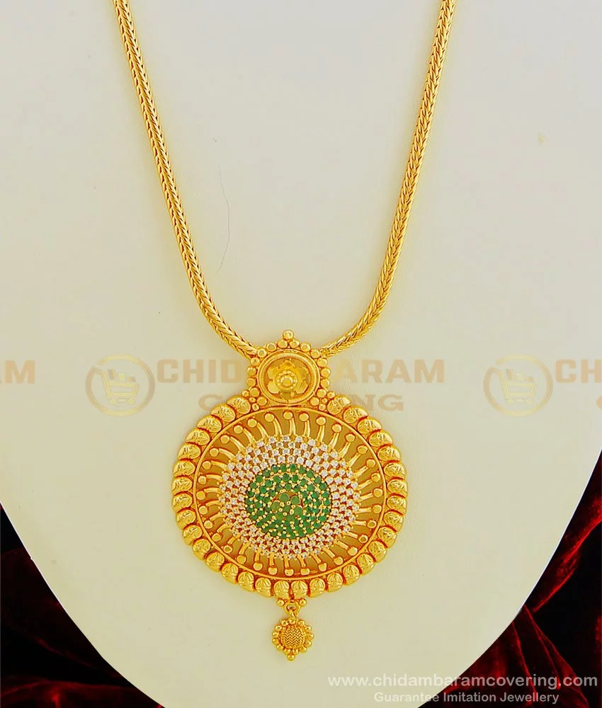 Buy New Arrival 1 Gram Gold Plated Emerald Green Stone Big Round ...