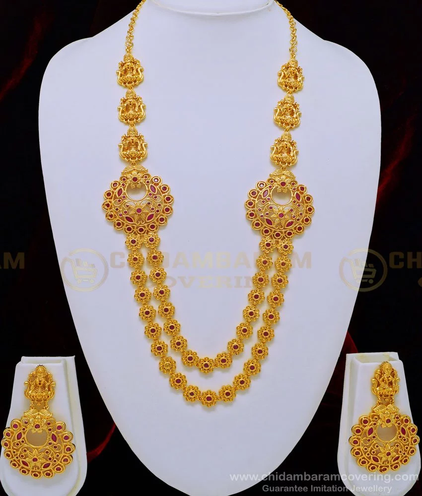 Buy Latest Ruby Stone Heavy Work Temple Jewellery Lakshmi Design Gold ...