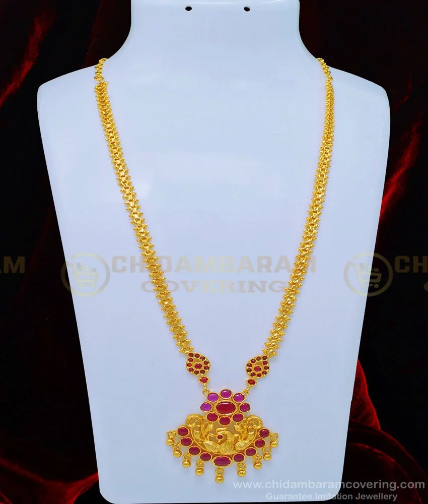 Buy South Indian Jewelry Real Kemp Stone Peacock Pendant Gold Covering ...