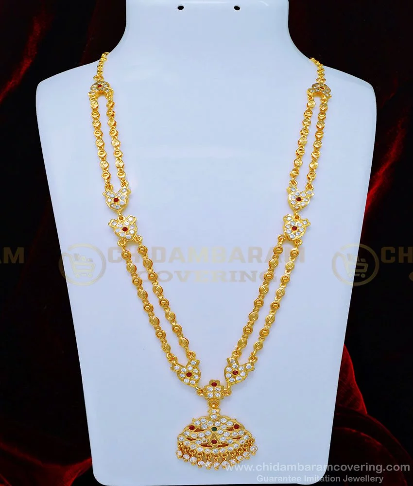 Buy Latest Five Metal Gold Plated White and Ruby Stone Two Line Impon Haram  Online