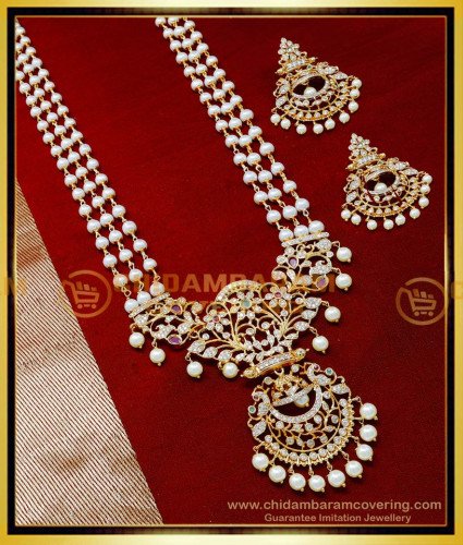 HRM1045 - Latest White Stone Pearl Haram South Indian Jewellery