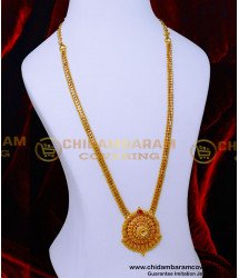 HRM1065 - Simple Lakshmi Long Haram Designs Gold Latest Model